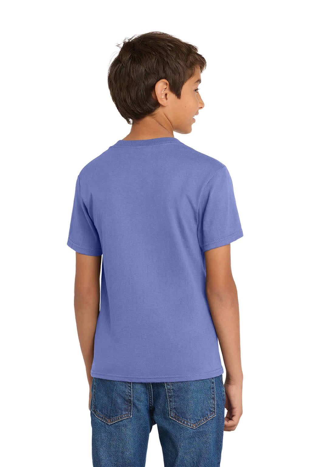 Port & Company PC54Y Youth Core Short Sleeve Crewneck T-Shirt Violet Purple Model Back