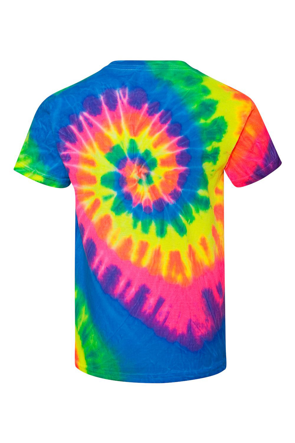 Dyenomite 20BMS Youth Spiral Tie Dyed Crewneck Short Sleeve T-Shirt Fluorescent Rainbow Spiral Flat Back