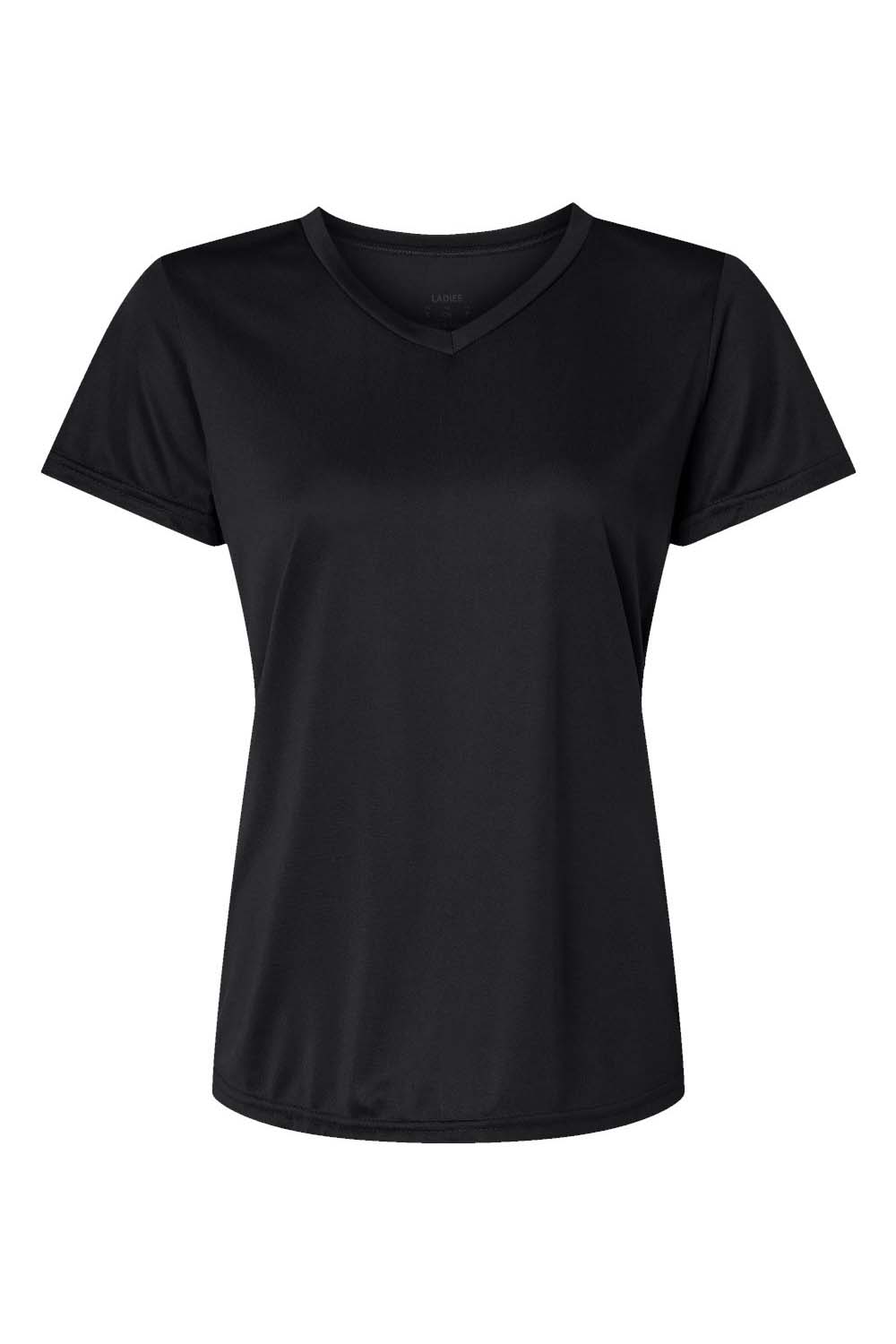 Augusta Sportswear 1790 Womens Moisture Wicking Short Sleeve V-Neck T-Shirt Black Model Flat Front