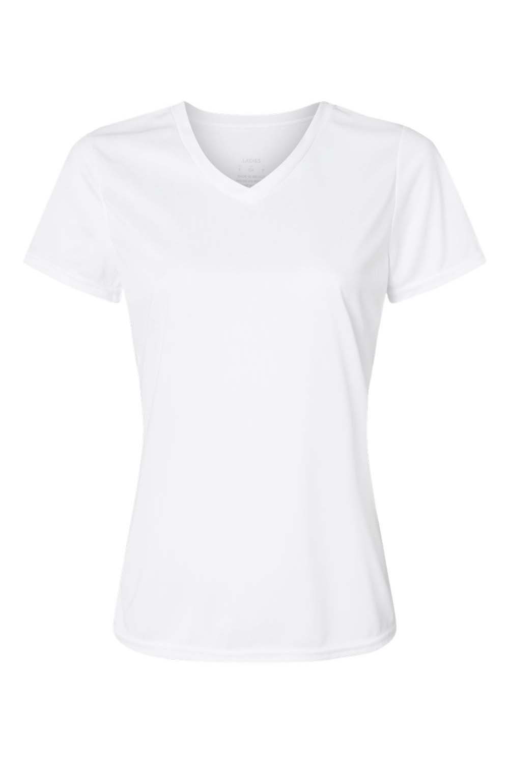 Augusta Sportswear 1790 Womens Moisture Wicking Short Sleeve V-Neck T-Shirt White Model Flat Front
