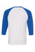 Bella + Canvas BC3200/3200 Mens 3/4 Sleeve Crewneck T-Shirt White/Royal Blue Flat Back