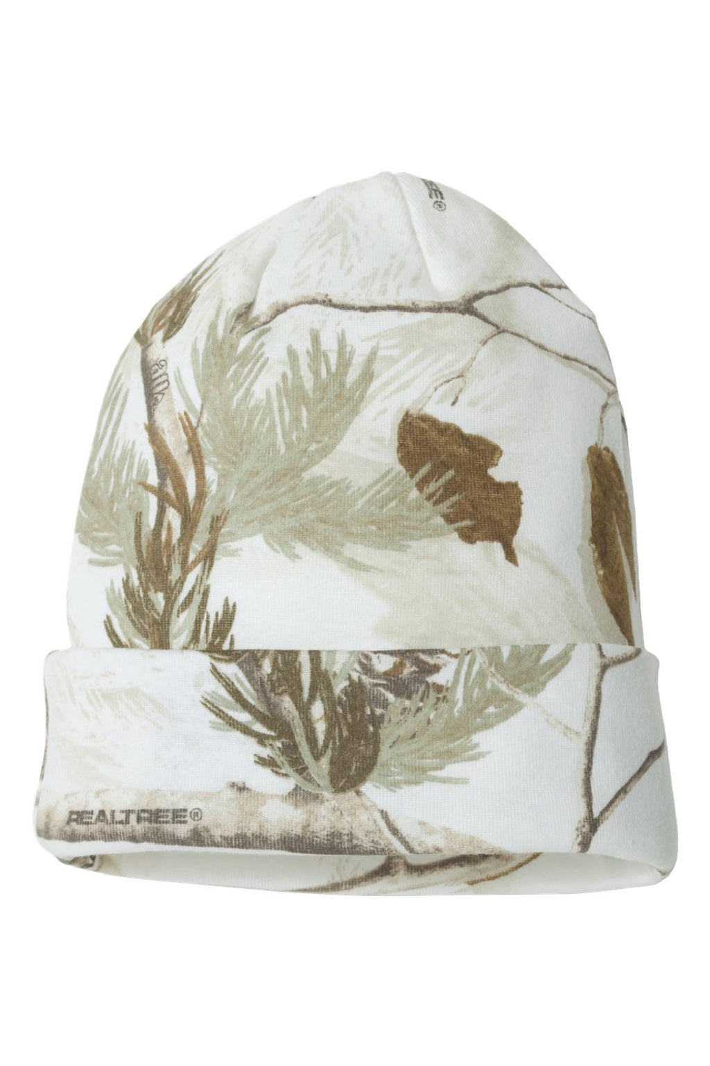Kati Hats LCB12 Unisex Camo Cuffed Beanie White Realtree AP Flat Back