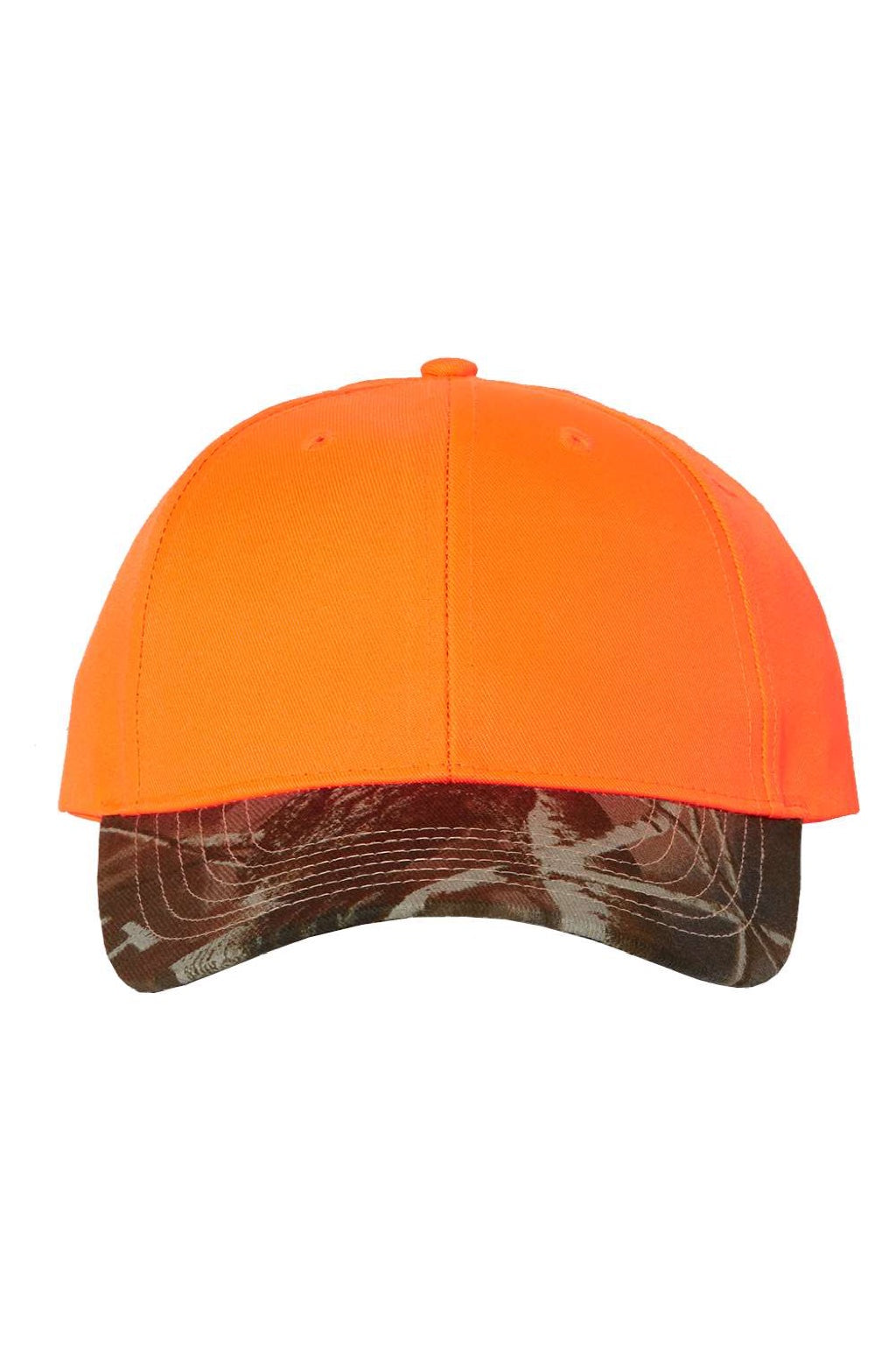 Kati Hats LC25 Mens Solid Crown w/ Camo Visor Adjustable Hat Blaze/Realtree Hardwoods Flat Front