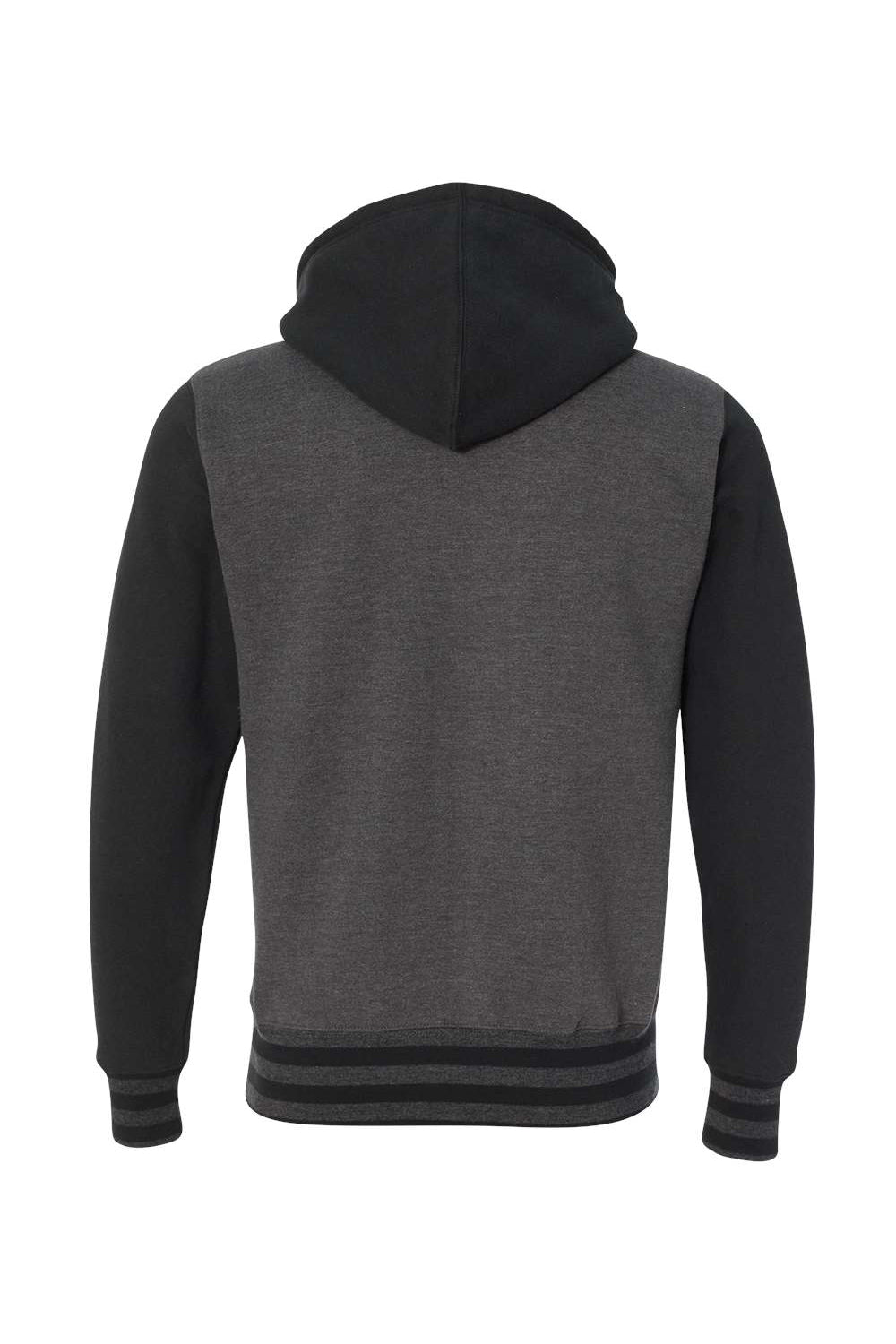 Independent Trading Co. IND45UVZ Mens Varsity Full Zip Hooded Sweatshirt Hoodie Heather Charcoal Grey/Black Flat Back