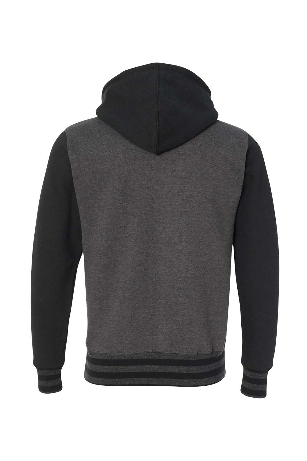 Independent Trading Company IND45UVZ Mens Varsity Full Zip Hooded Sweatshirt Hoodie w/ Pockets Heather Charcoal Grey/Black Flat Back