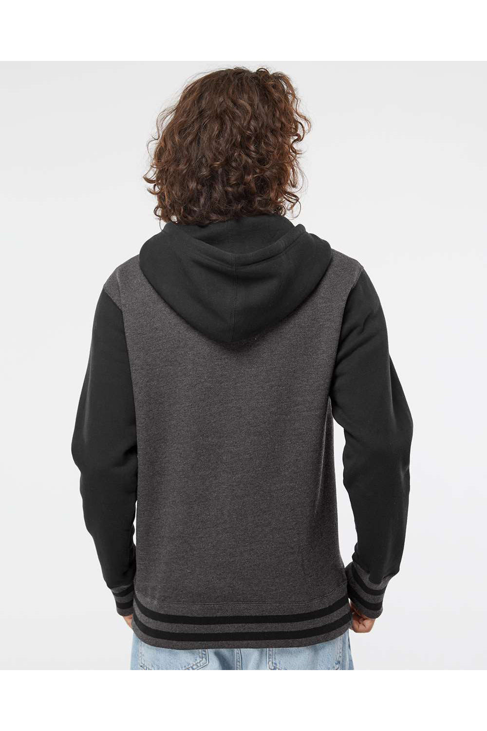 Independent Trading Co. IND45UVZ Mens Varsity Full Zip Hooded Sweatshirt Hoodie Heather Charcoal Grey/Black Model Back