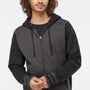 Independent Trading Company Mens Varsity Full Zip Hooded Sweatshirt Hoodie w/ Pockets - Heather Charcoal Grey/Black