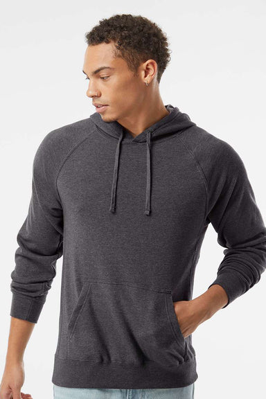 Independent Trading Company PRM33SBP Mens Special Blend Raglan Hooded Sweatshirt Hoodie w/ Pouch Pocket Carbon Grey Model Front