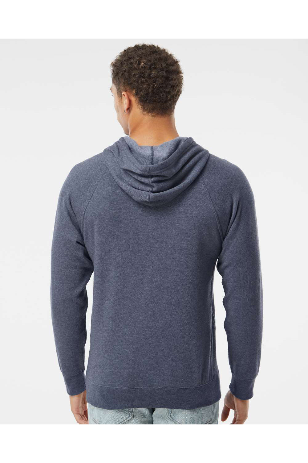 Independent Trading Co. PRM33SBP Mens Special Blend Raglan Hooded Sweatshirt Hoodie Midnight Navy Blue Model Back