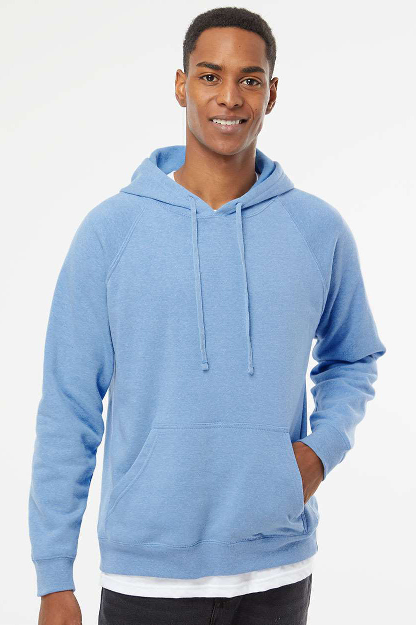 Independent Trading Company PRM33SBP Mens Special Blend Raglan Hooded Sweatshirt Hoodie w/ Pouch Pocket Pacific Blue Model Front