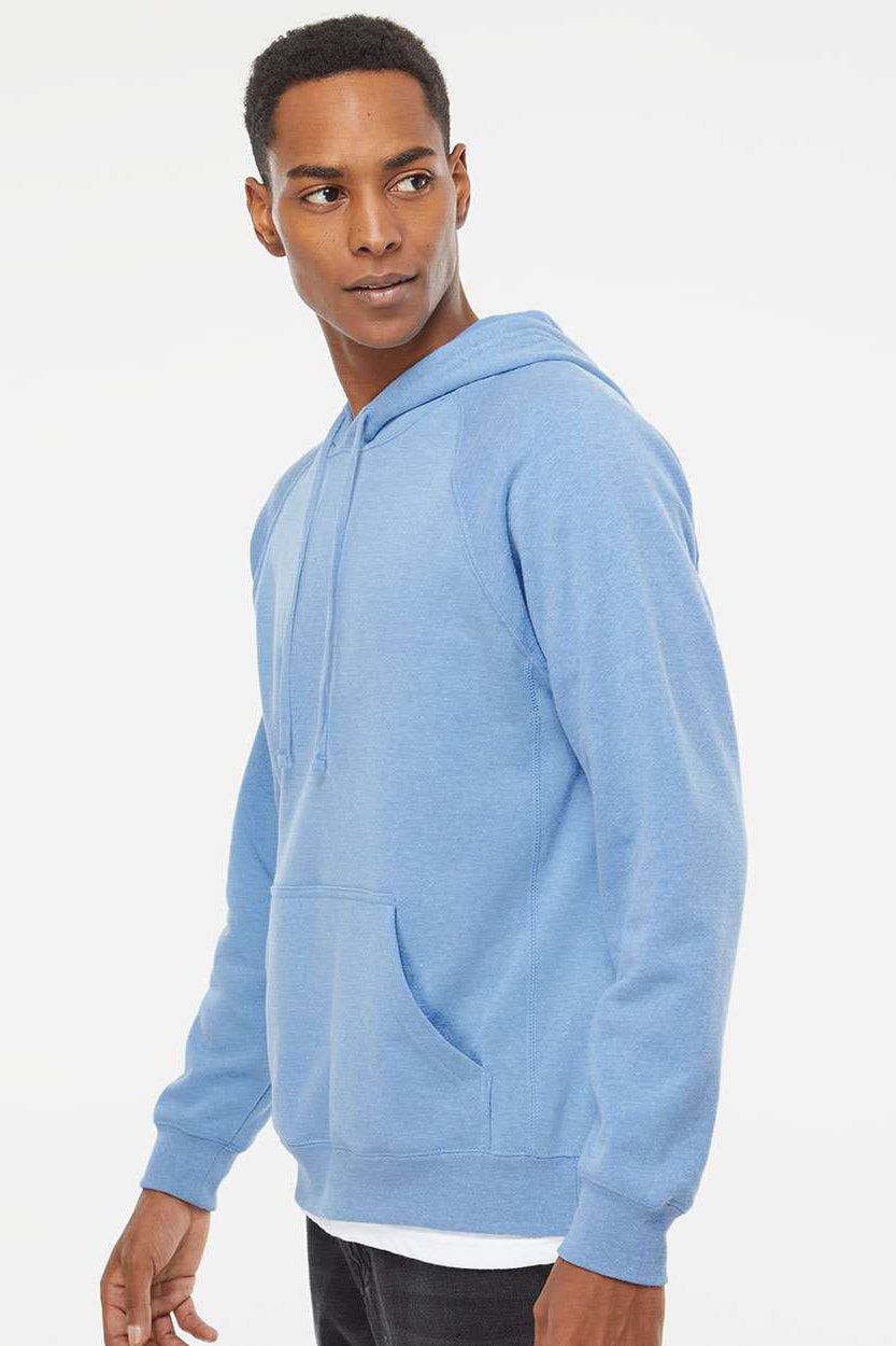 Independent Trading Company PRM33SBP Mens Special Blend Raglan Hooded Sweatshirt Hoodie w/ Pouch Pocket Pacific Blue Model Side