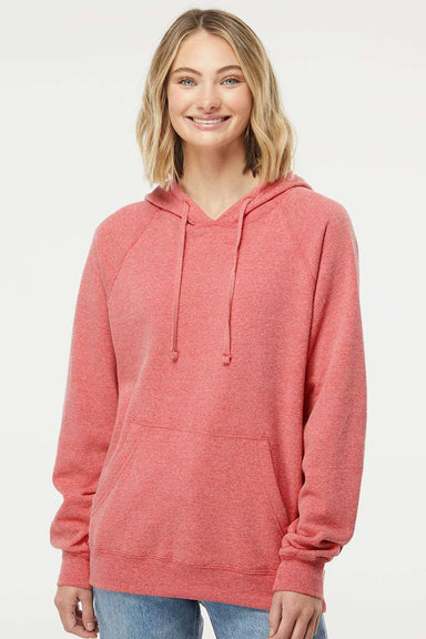 Independent Trading Company PRM33SBP Mens Special Blend Raglan Hooded Sweatshirt Hoodie w/ Pouch Pocket Pomegranate Model Front