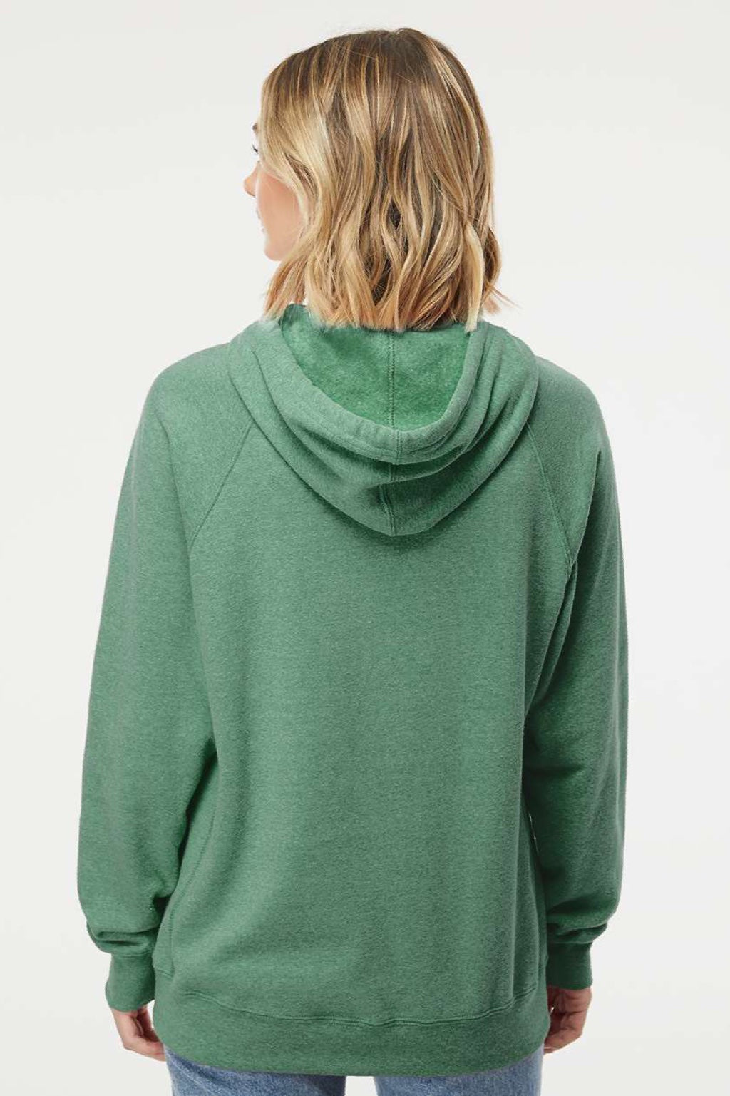 Independent Trading Company PRM33SBP Mens Special Blend Raglan Hooded Sweatshirt Hoodie w/ Pouch Pocket Sea Green Model Back