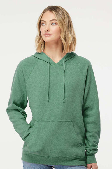 Independent Trading Company PRM33SBP Mens Special Blend Raglan Hooded Sweatshirt Hoodie w/ Pouch Pocket Sea Green Model Front