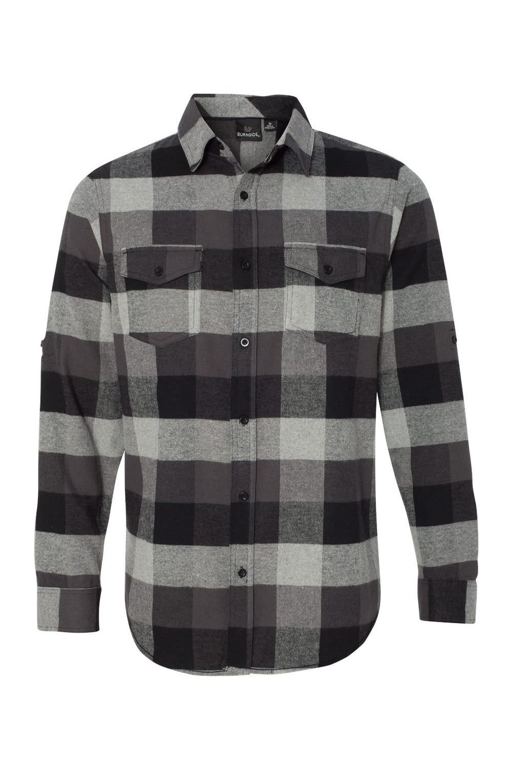 Burnside B8210/8210 Mens Flannel Long Sleeve Button Down Shirt w/ Double Pockets Black/Grey Flat Front