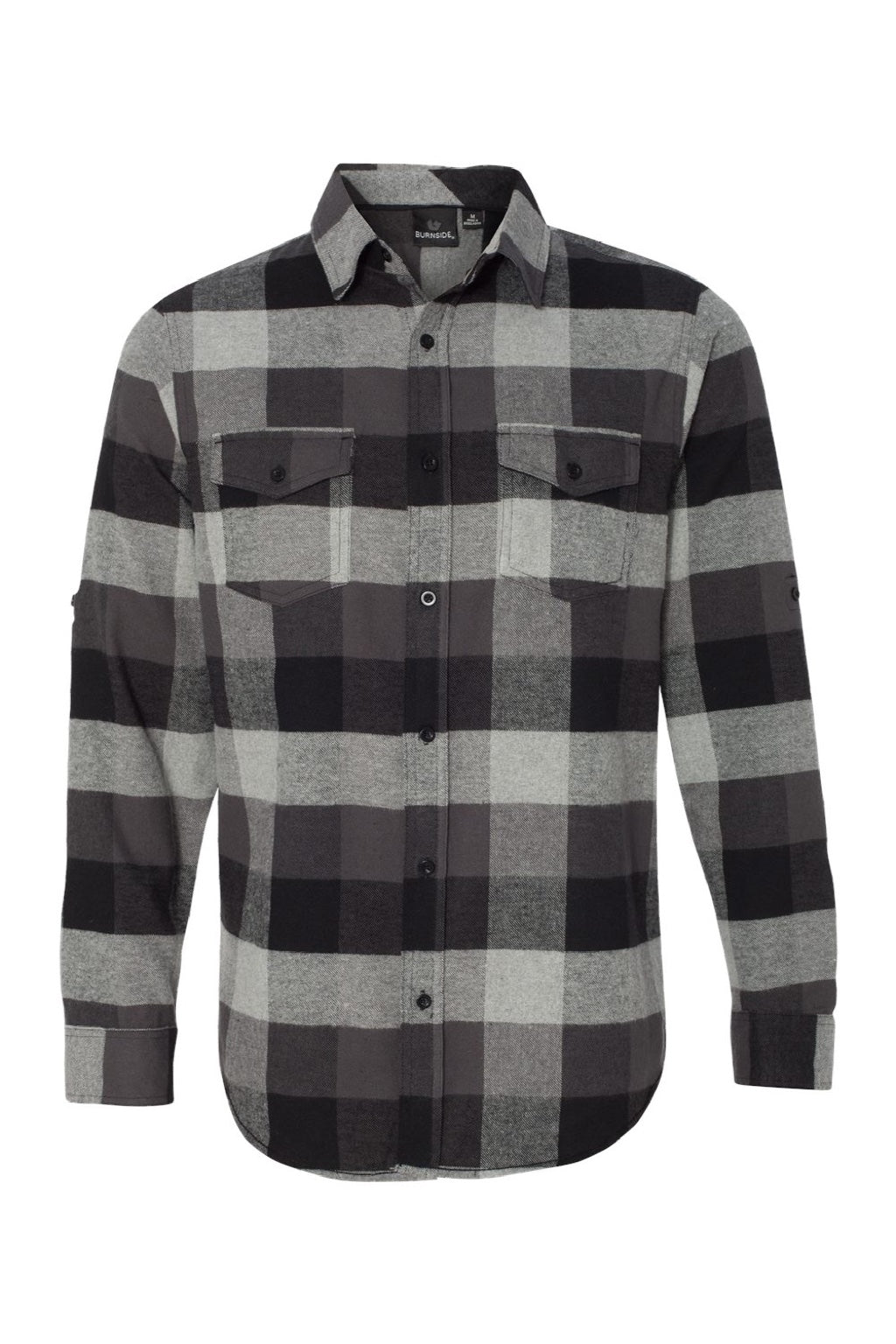 Burnside 8210 Mens Flannel Long Sleeve Button Down Shirt w/ Double Pockets Black/Grey Flat Front