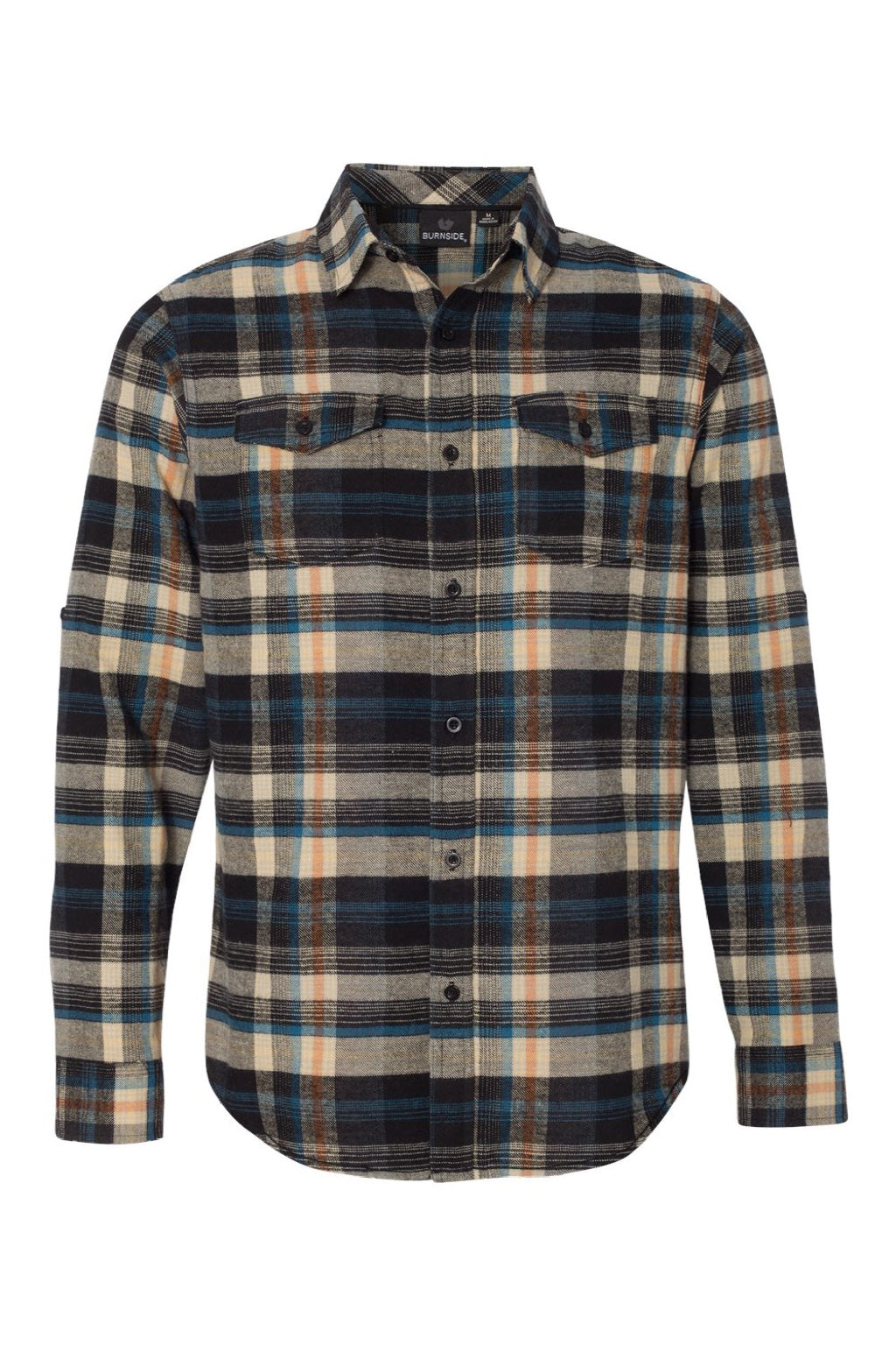 Burnside 8210 Mens Flannel Long Sleeve Button Down Shirt w/ Double Pockets Dark Khaki Flat Front