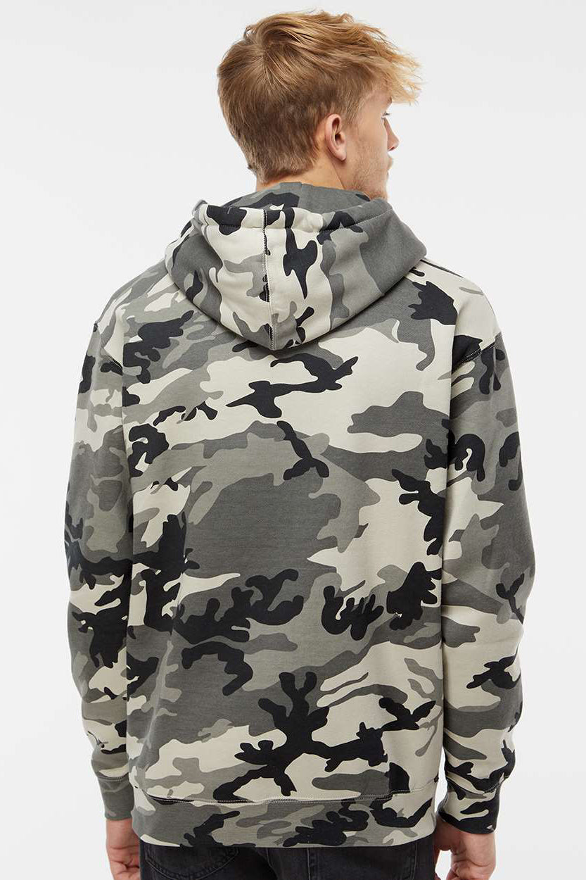 Independent Trading Company IND4000 Mens Hooded Sweatshirt Hoodie w/ Pouch Pocket Snow Camo Model Back