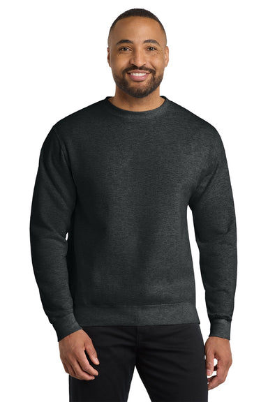 Port & Company PC78 Mens Core Pill Resistant Fleece Crewneck Sweatshirt Heather Black Model Front