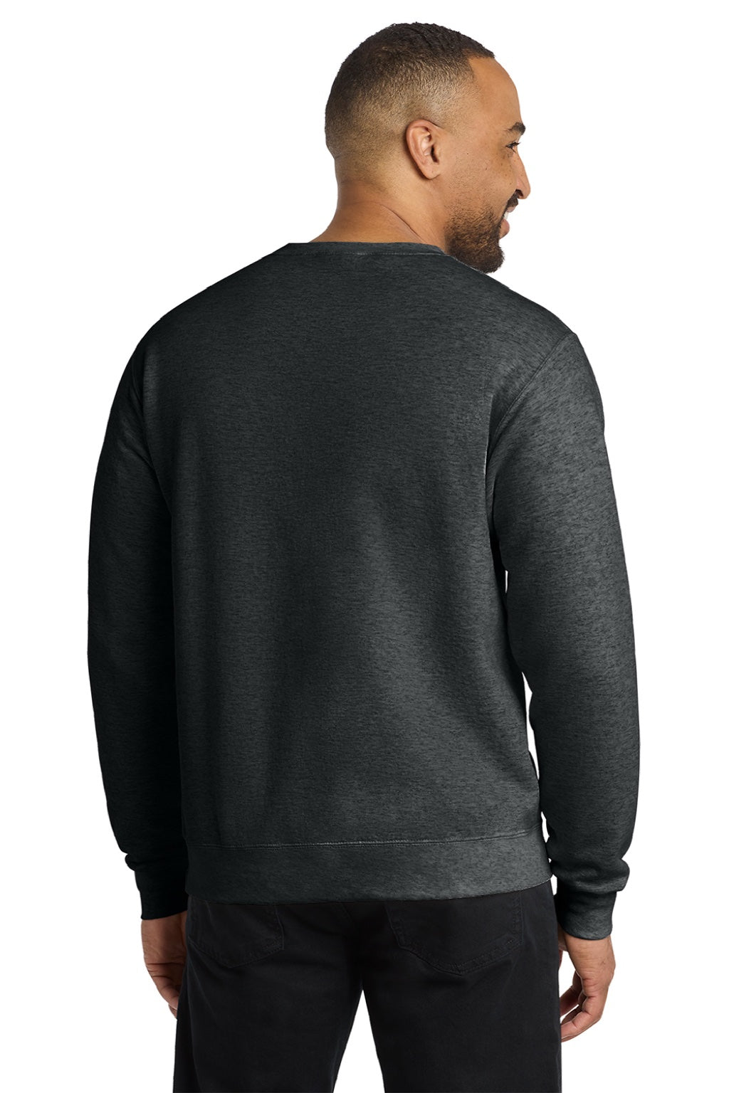 Port & Company PC78 Mens Core Pill Resistant Fleece Crewneck Sweatshirt Heather Black Model Back