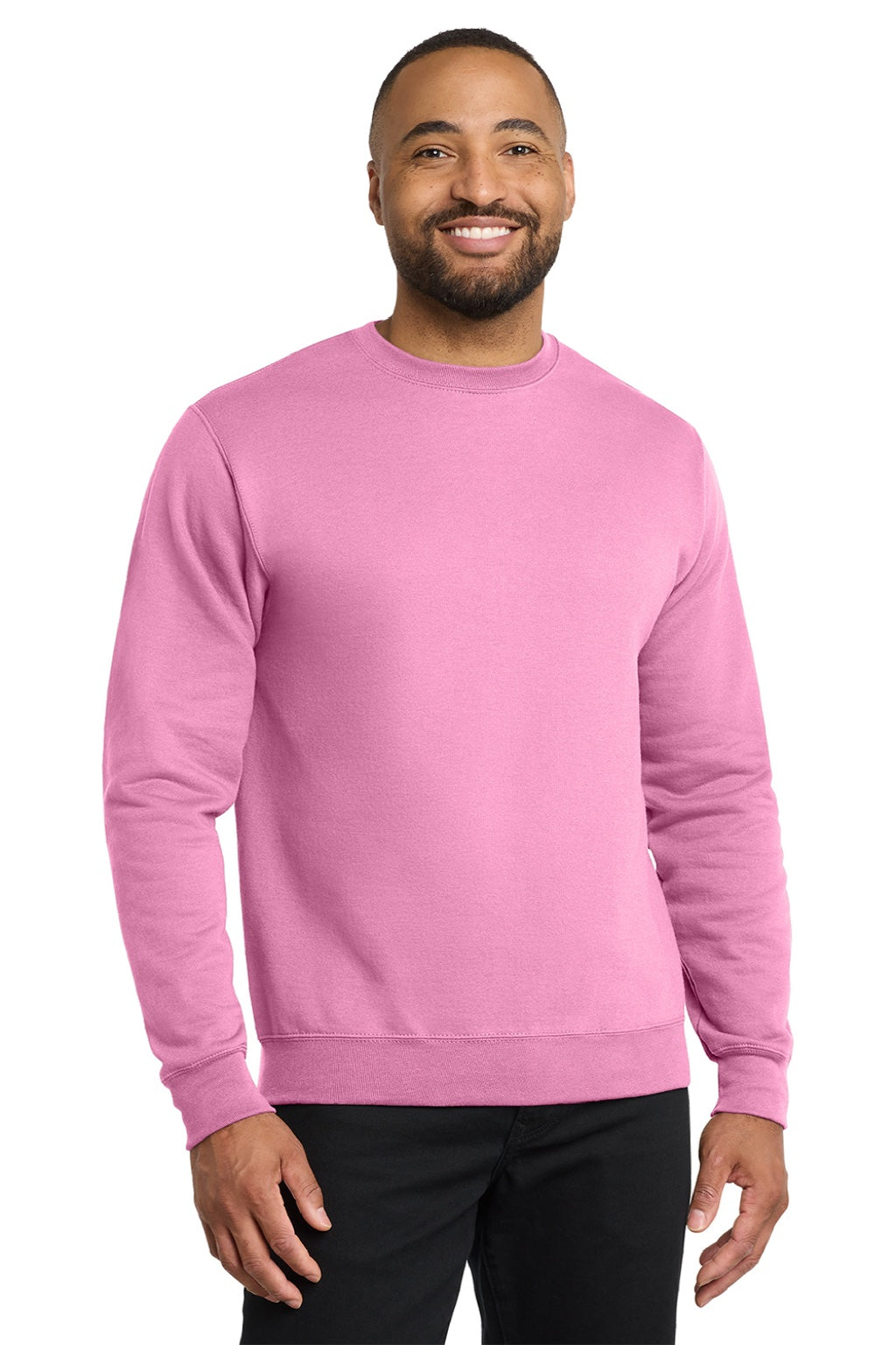 Port & Company PC78 Mens Core Pill Resistant Fleece Crewneck Sweatshirt Candy Pink Model Front