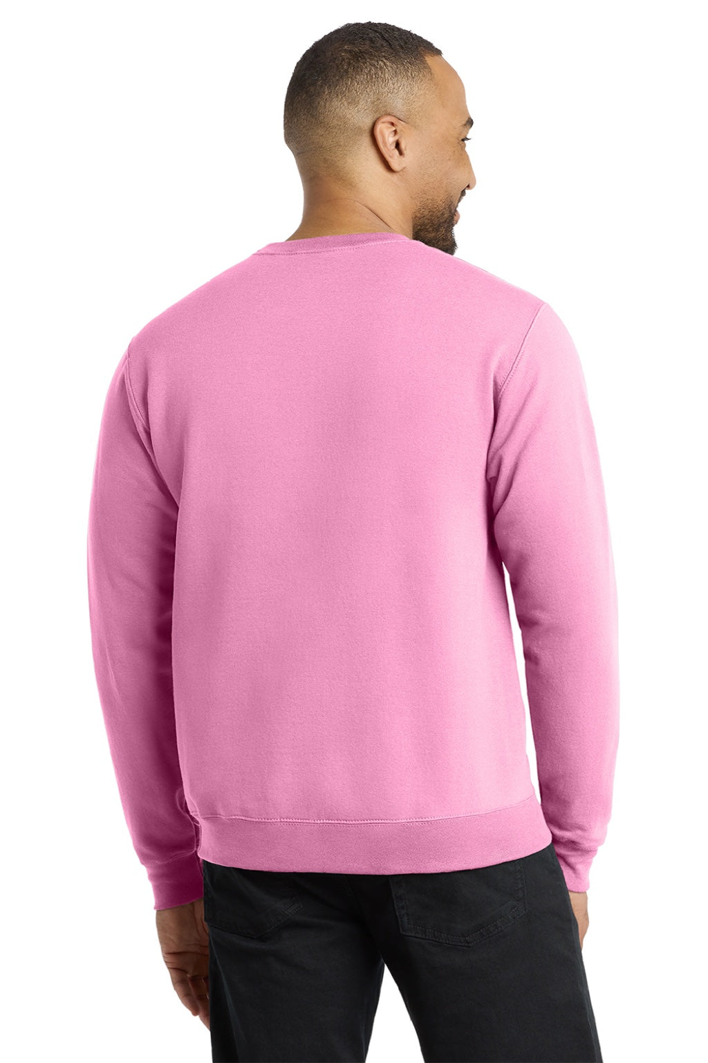 Port & Company PC78 Mens Core Pill Resistant Fleece Crewneck Sweatshirt Candy Pink Model Back