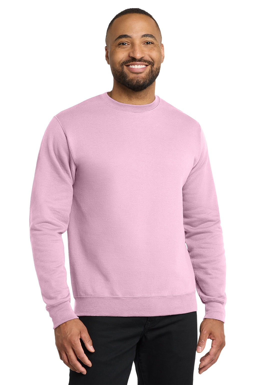 Port & Company PC78 Mens Core Pill Resistant Fleece Crewneck Sweatshirt Cherry Blossom Pink Model Front