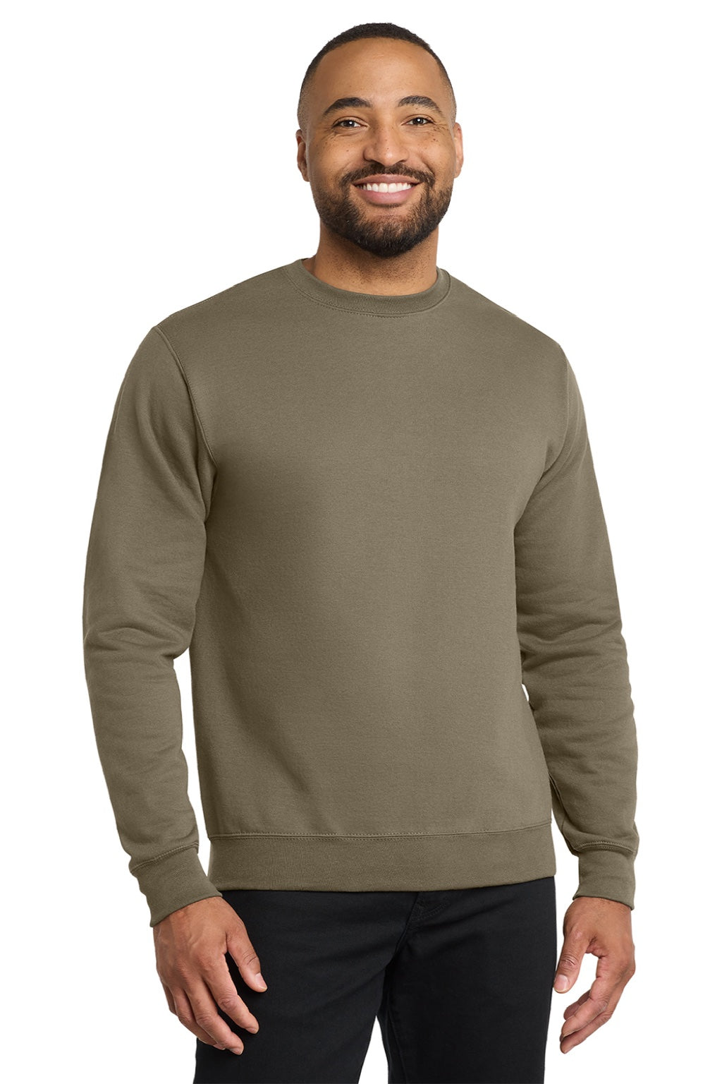 Port & Company PC78 Mens Core Pill Resistant Fleece Crewneck Sweatshirt Coyote Brown Model Front