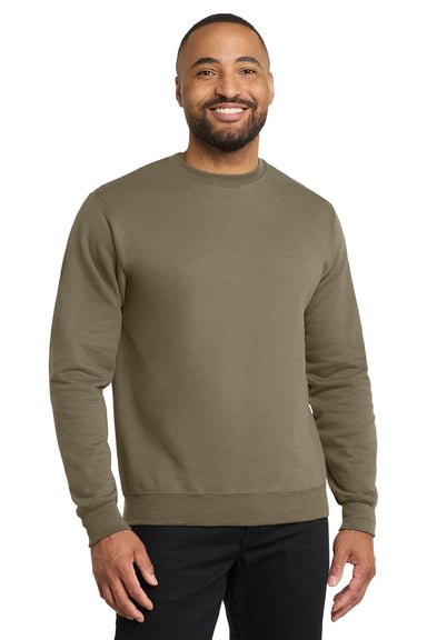 Port & Company PC78 Mens Core Pill Resistant Fleece Crewneck Sweatshirt Coyote Brown Model Front