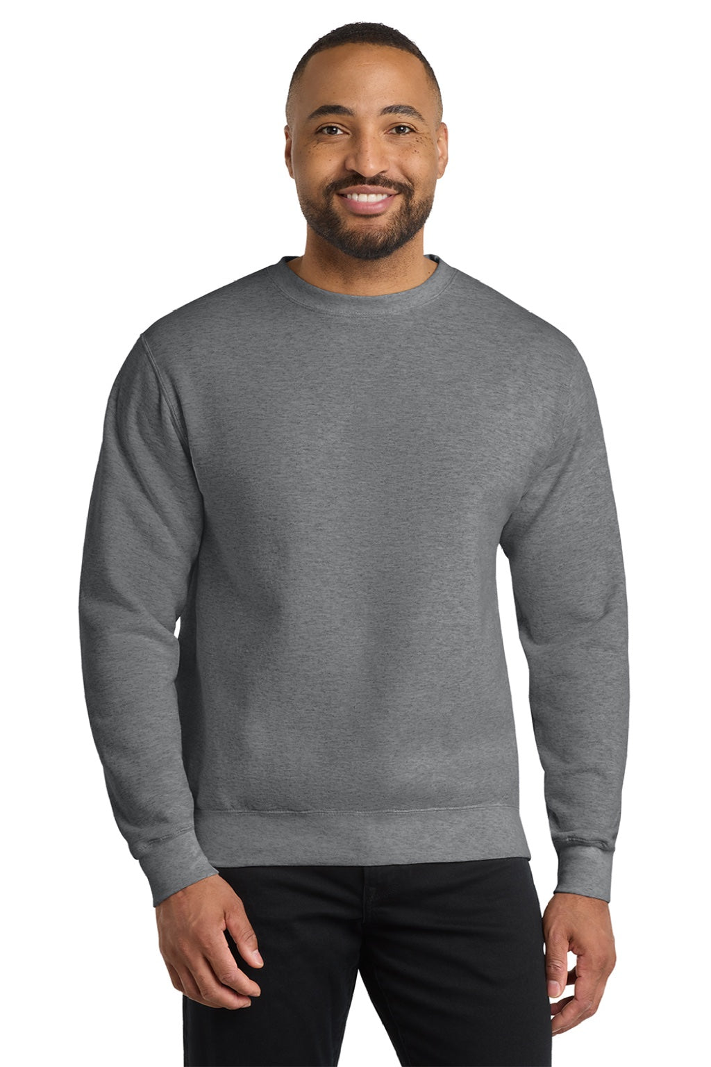 Port & Company PC78 Mens Core Pill Resistant Fleece Crewneck Sweatshirt Heather Graphite Grey Model Front