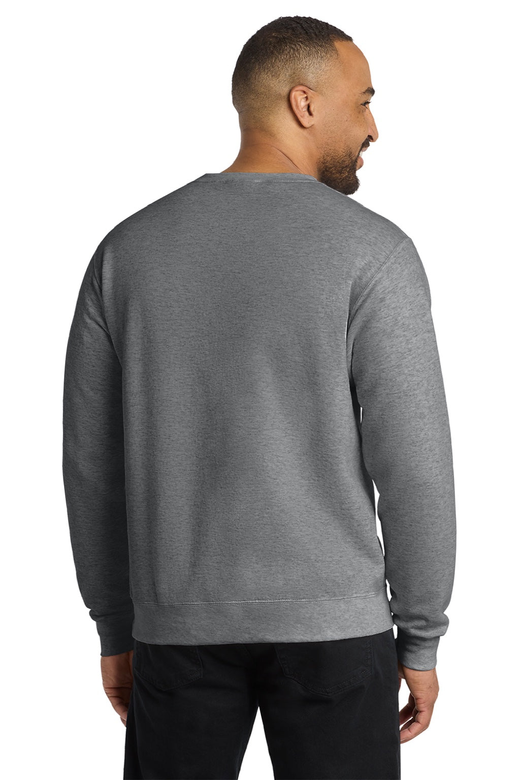 Port & Company PC78 Mens Core Pill Resistant Fleece Crewneck Sweatshirt Heather Graphite Grey Model Back
