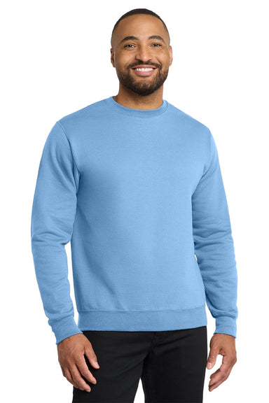 Port & Company PC78 Mens Core Pill Resistant Fleece Crewneck Sweatshirt Light Blue Model Front