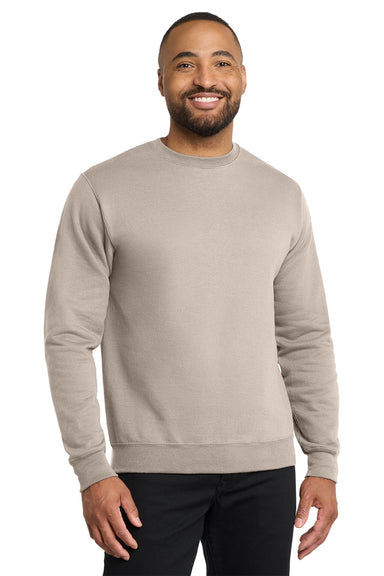 Port & Company PC78 Mens Core Pill Resistant Fleece Crewneck Sweatshirt Light Sand Brown Model Front