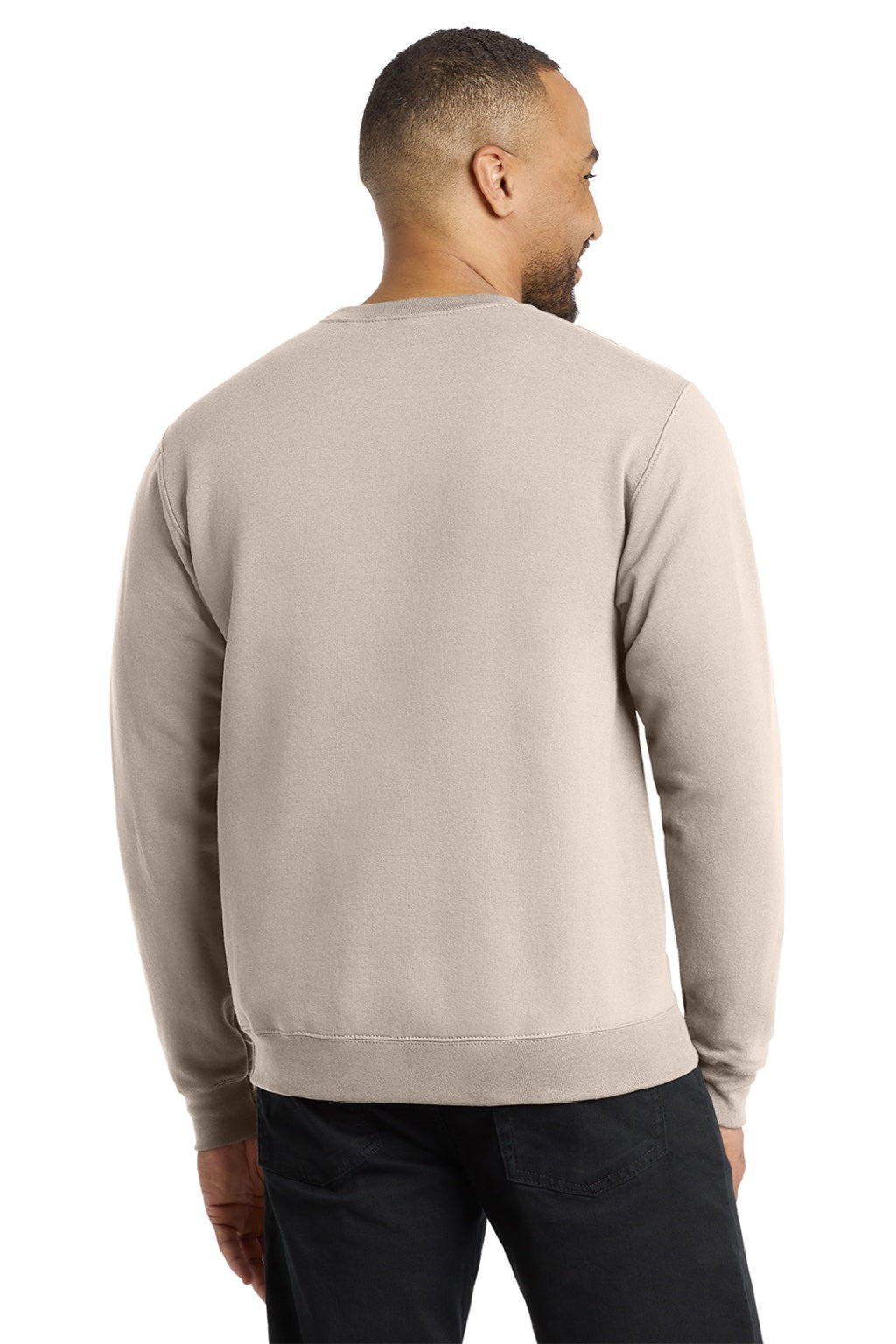 Port & Company PC78 Mens Core Pill Resistant Fleece Crewneck Sweatshirt Light Sand Brown Model Back