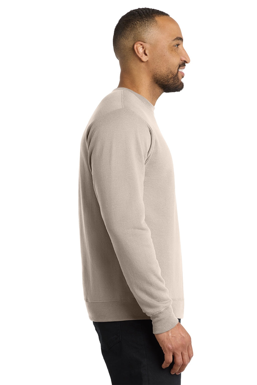 Port & Company PC78 Mens Core Pill Resistant Fleece Crewneck Sweatshirt Light Sand Brown Model Side