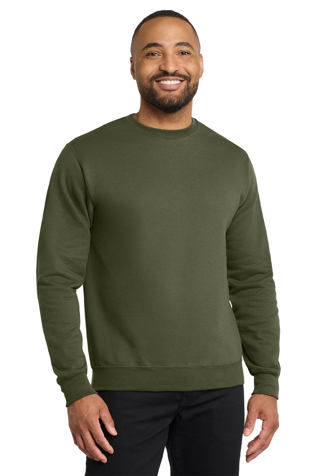 Port & Company PC78 Mens Core Pill Resistant Fleece Crewneck Sweatshirt Olive Drab Green Model Front