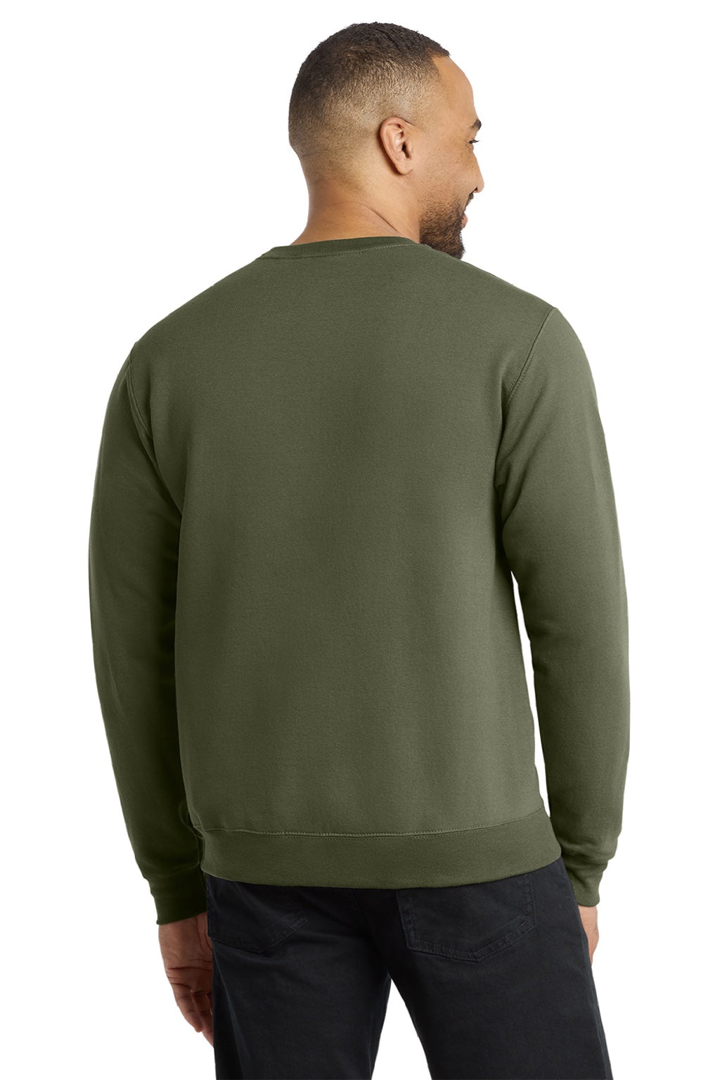 Port & Company PC78 Mens Core Pill Resistant Fleece Crewneck Sweatshirt Olive Drab Green Model Back
