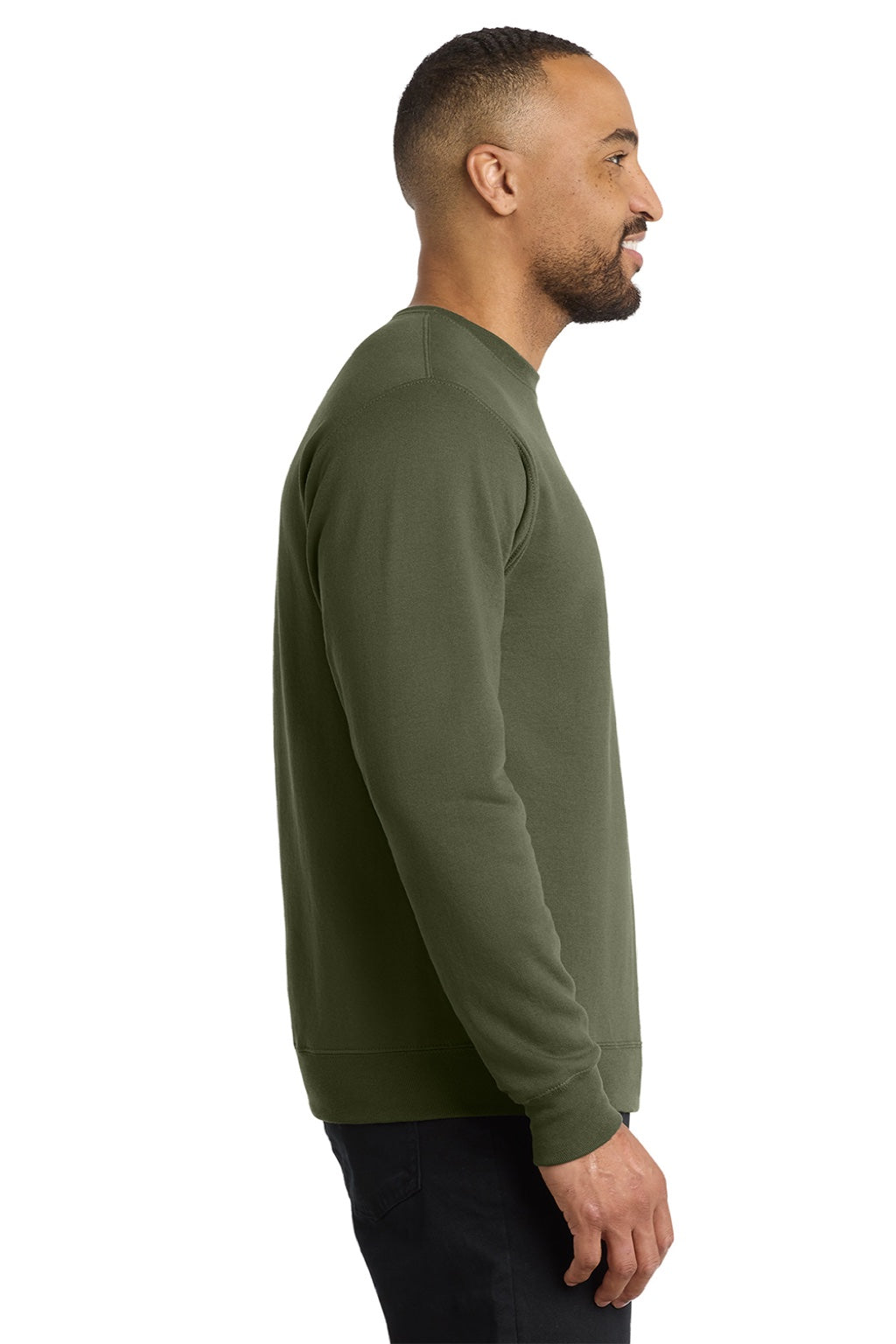 Port & Company PC78 Mens Core Pill Resistant Fleece Crewneck Sweatshirt Olive Drab Green Model Side