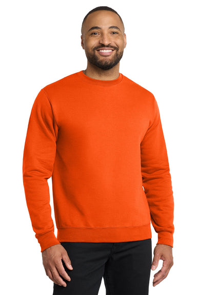 Port & Company PC78 Mens Core Pill Resistant Fleece Crewneck Sweatshirt Safety Orange Model Front