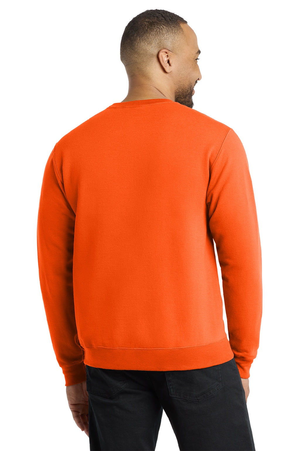 Port & Company PC78 Mens Core Pill Resistant Fleece Crewneck Sweatshirt Safety Orange Model Back