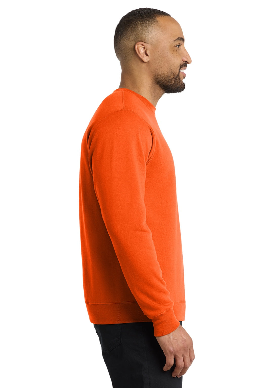 Port & Company PC78 Mens Core Pill Resistant Fleece Crewneck Sweatshirt Safety Orange Model Side