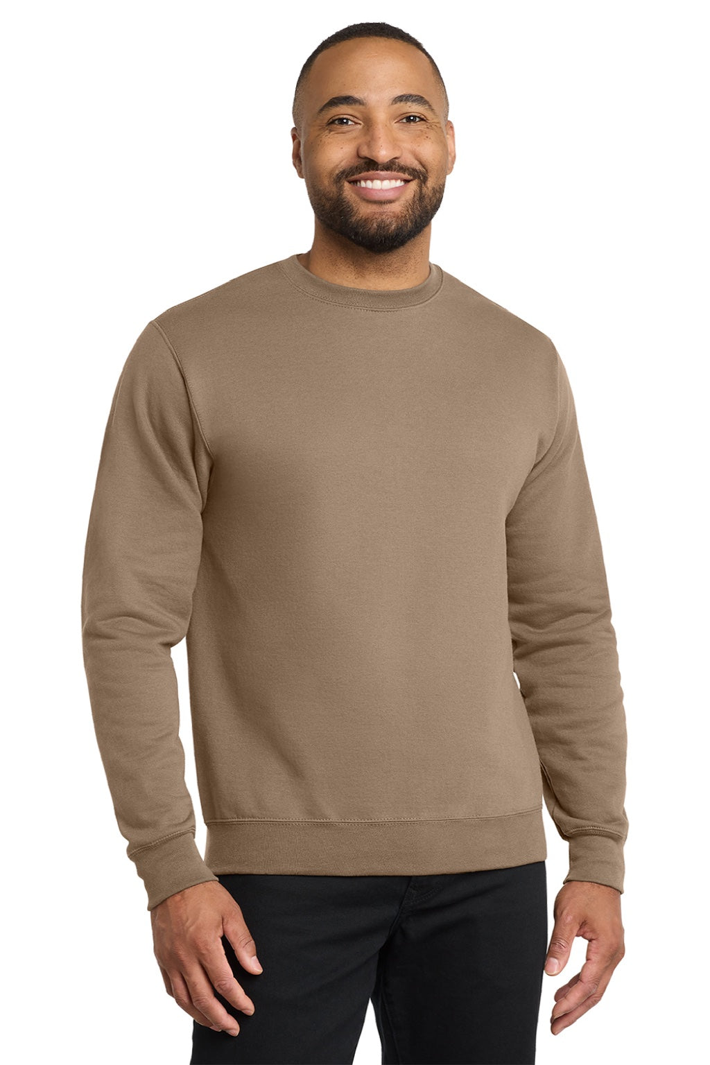 Port & Company PC78 Mens Core Pill Resistant Fleece Crewneck Sweatshirt Sand Brown Model Front