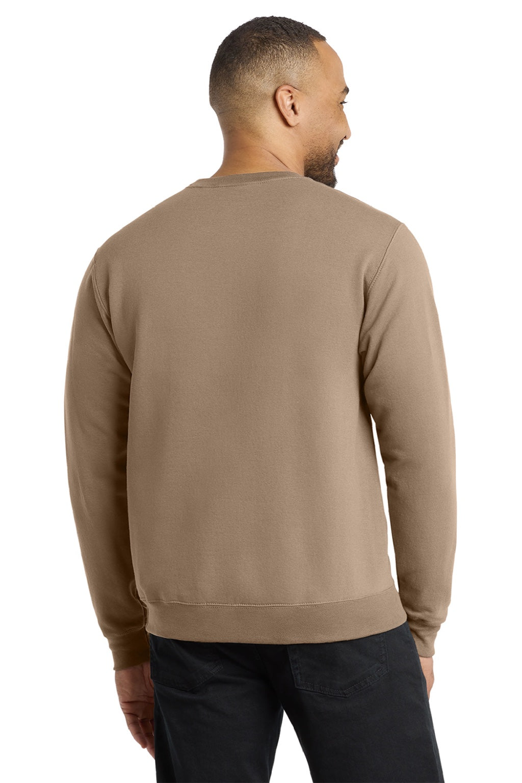 Port & Company PC78 Mens Core Pill Resistant Fleece Crewneck Sweatshirt Sand Brown Model Back