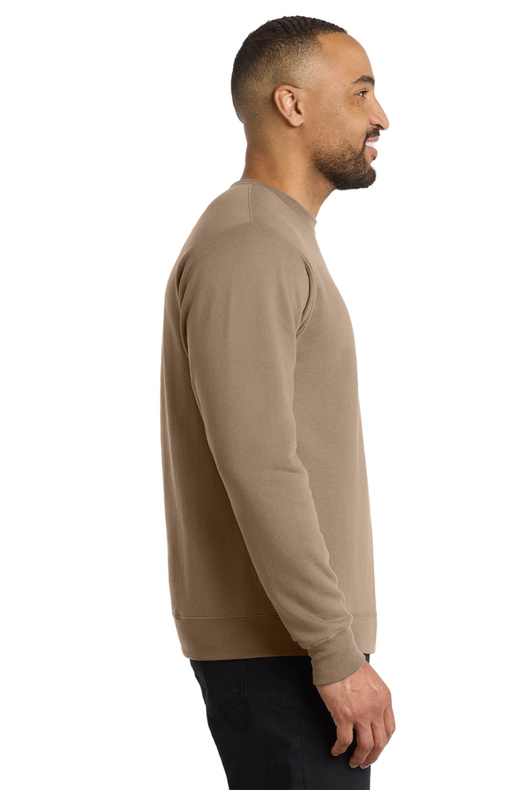 Port & Company PC78 Mens Core Pill Resistant Fleece Crewneck Sweatshirt Sand Brown Model Side