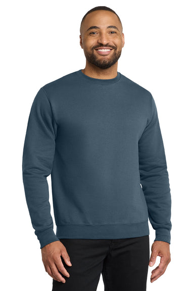 Port & Company PC78 Mens Core Pill Resistant Fleece Crewneck Sweatshirt Steel Blue Model Front