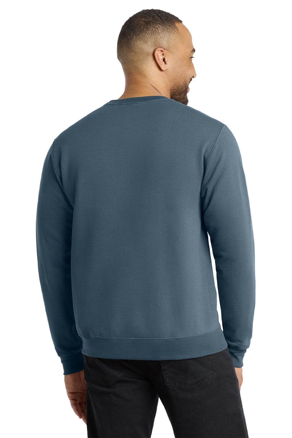 Port & Company PC78 Mens Core Pill Resistant Fleece Crewneck Sweatshirt Steel Blue Model Back