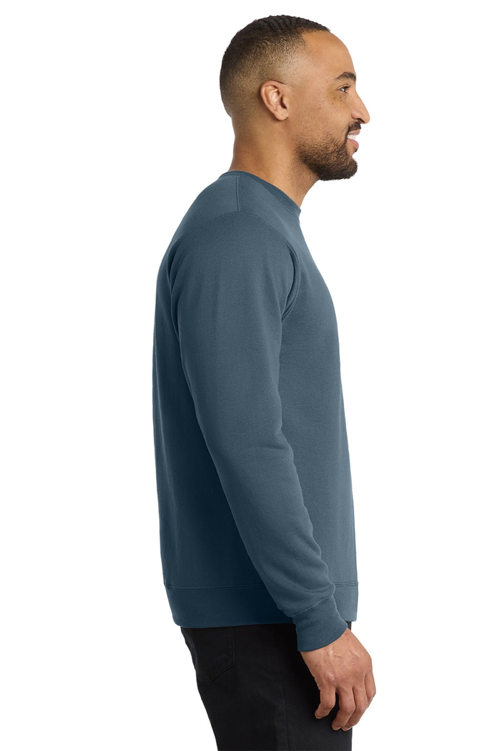 Port & Company PC78 Mens Core Pill Resistant Fleece Crewneck Sweatshirt Steel Blue Model Side