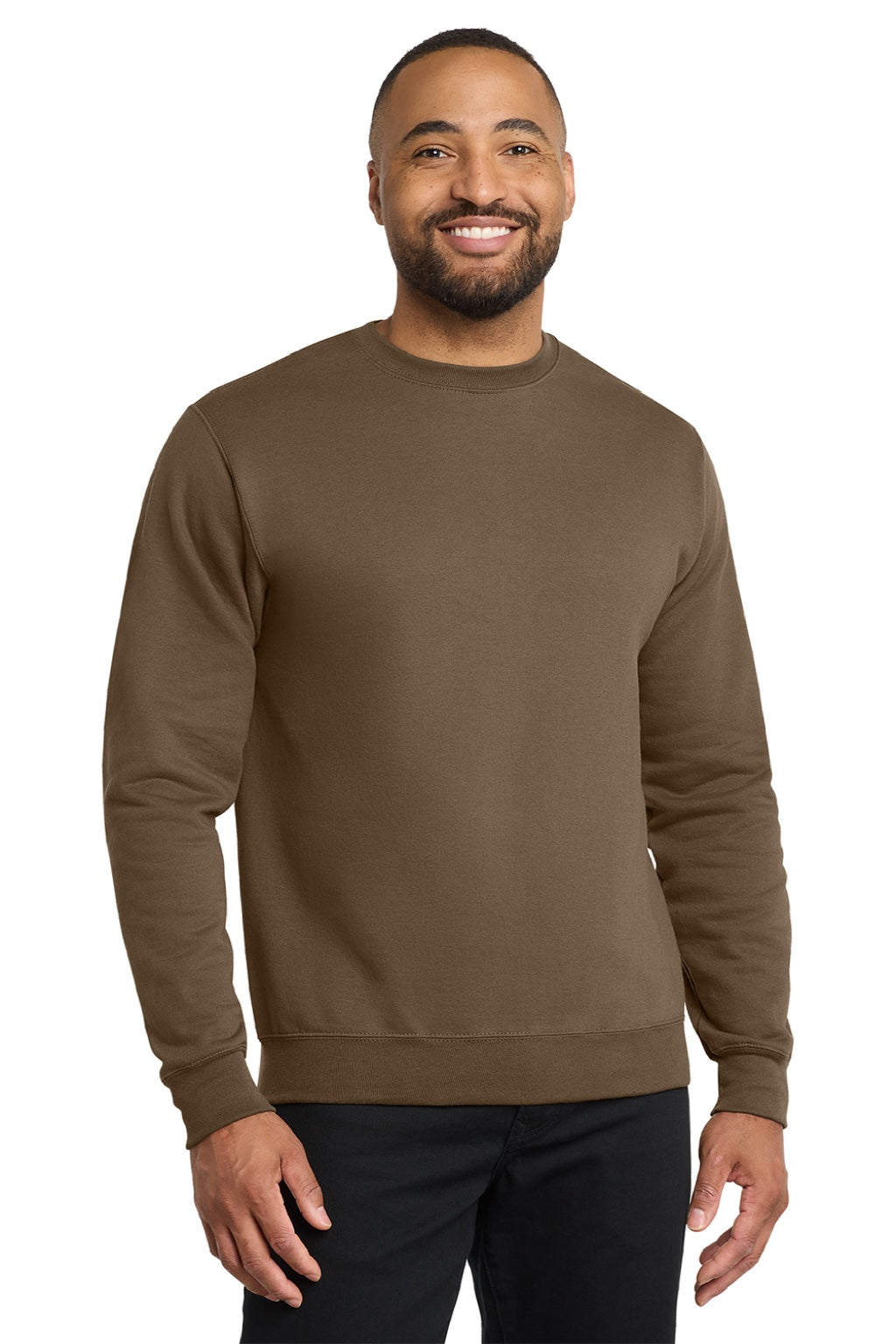Port & Company PC78 Mens Core Pill Resistant Fleece Crewneck Sweatshirt Woodland Brown Model Front