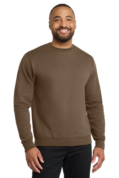 Port & Company PC78 Mens Core Pill Resistant Fleece Crewneck Sweatshirt Woodland Brown Model Front