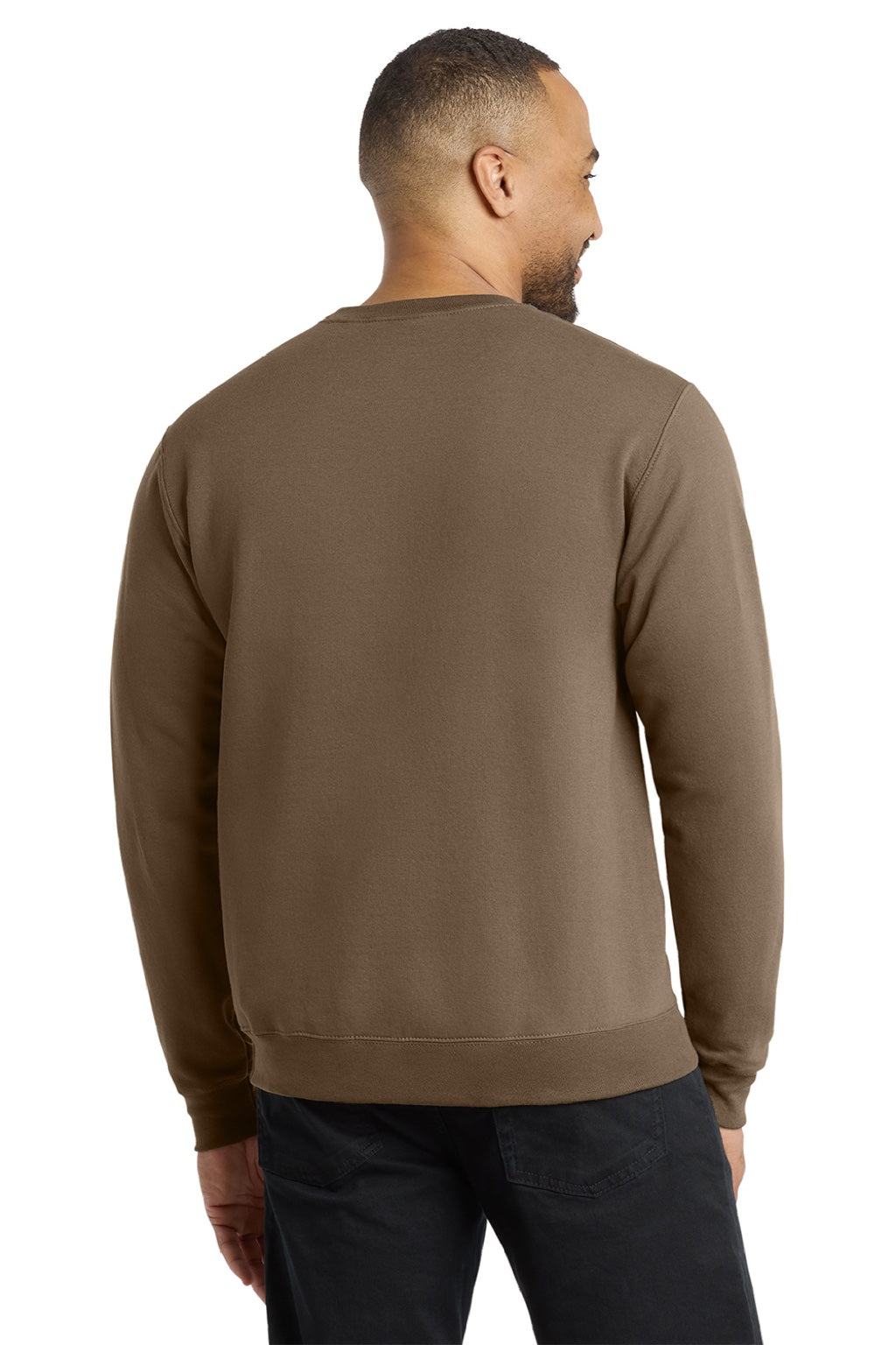 Port & Company PC78 Mens Core Pill Resistant Fleece Crewneck Sweatshirt Woodland Brown Model Back